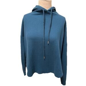 Victoria's Secret Blue Waffle-Knit Hooded Shirt Cozycore Lounge Comfy - Size Med
